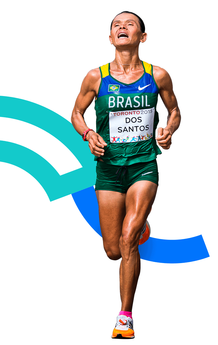 En la foto, se aprecia un atleta corriendo en el maratón. Viste el uniforme de Brasil. 