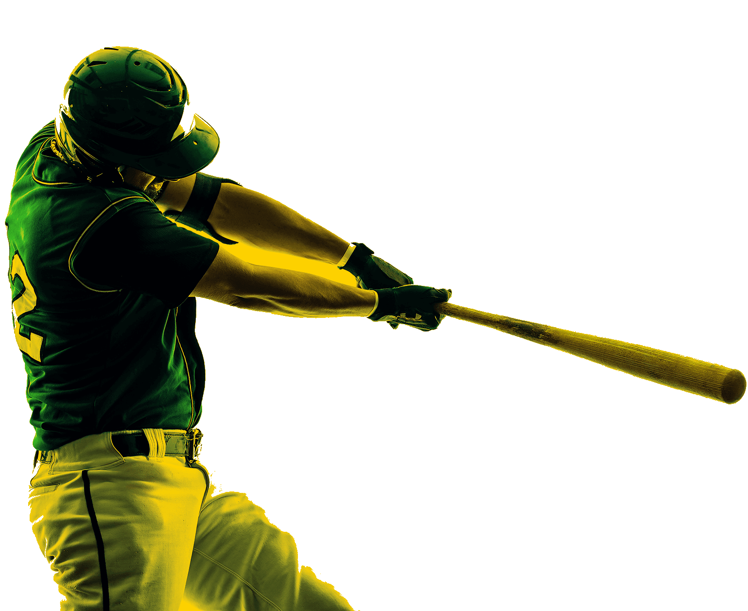 En la primera imagen, un beisbolista extiende sus brazos para batear la pelota. Está de espaldas, su ropa es verde y gris. 