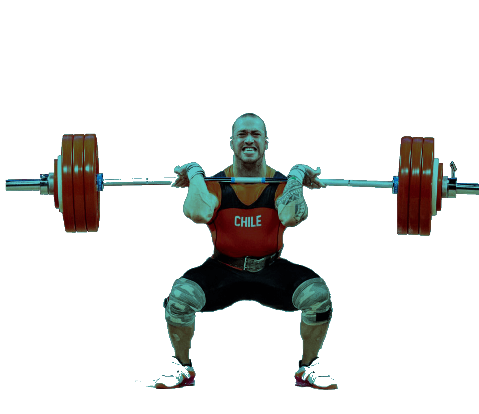 En la foto, un levantador de pesas sosteniendo la barra sobre su cabeza.