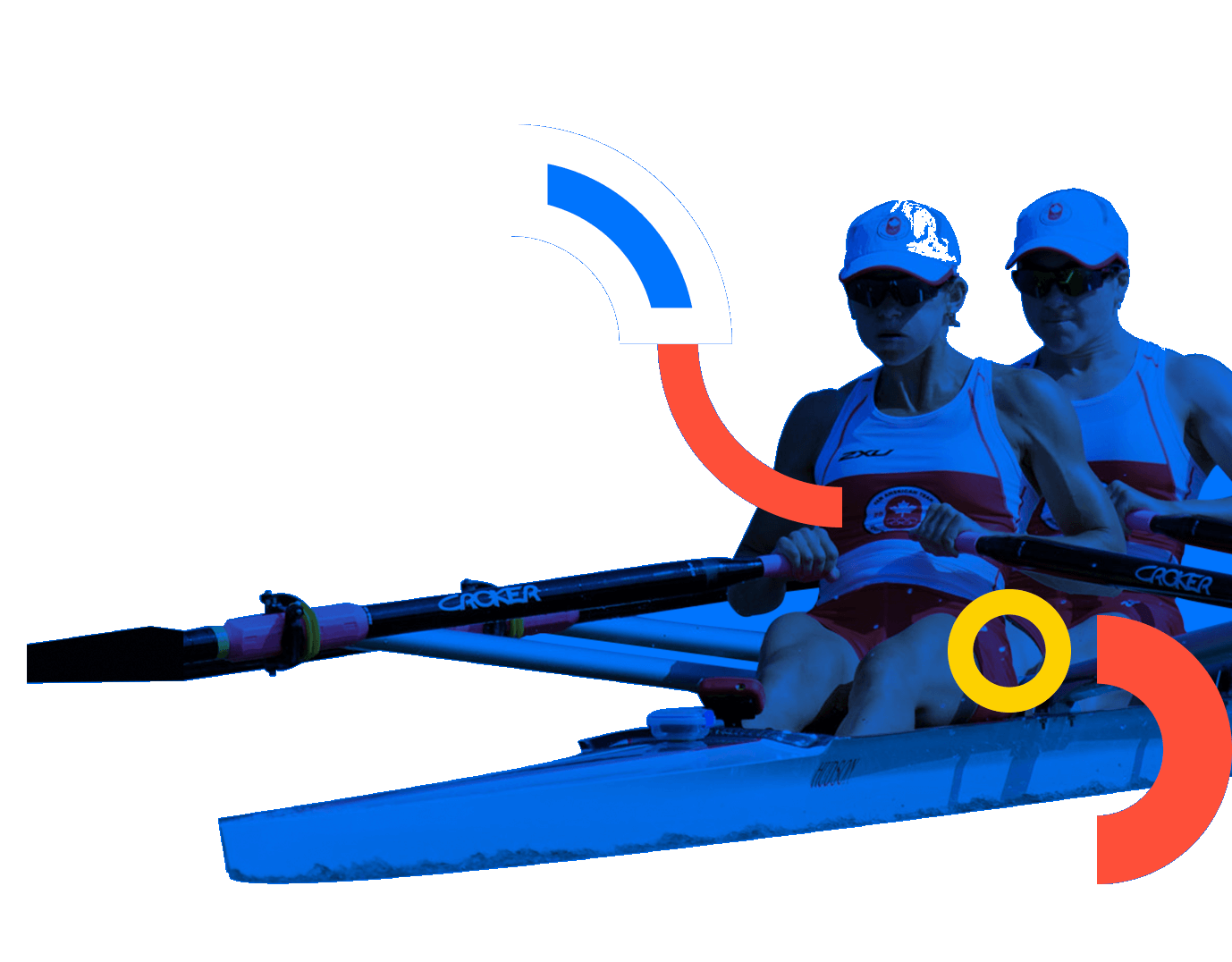 In the picture, two female rowers in competition.